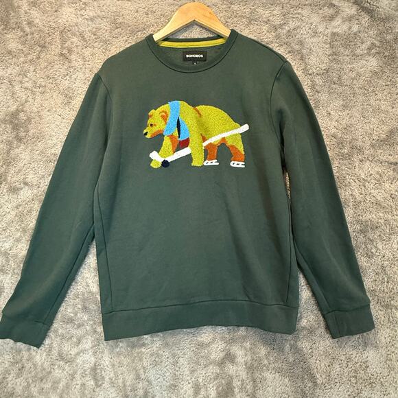 Bonobos Other - Bonobos Critter Super Soft Sweatshirt Bear Hockey Hooked Graphic Green S Small